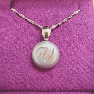 Grey cultured pearl 14mm coin sterling initial pendant necklace